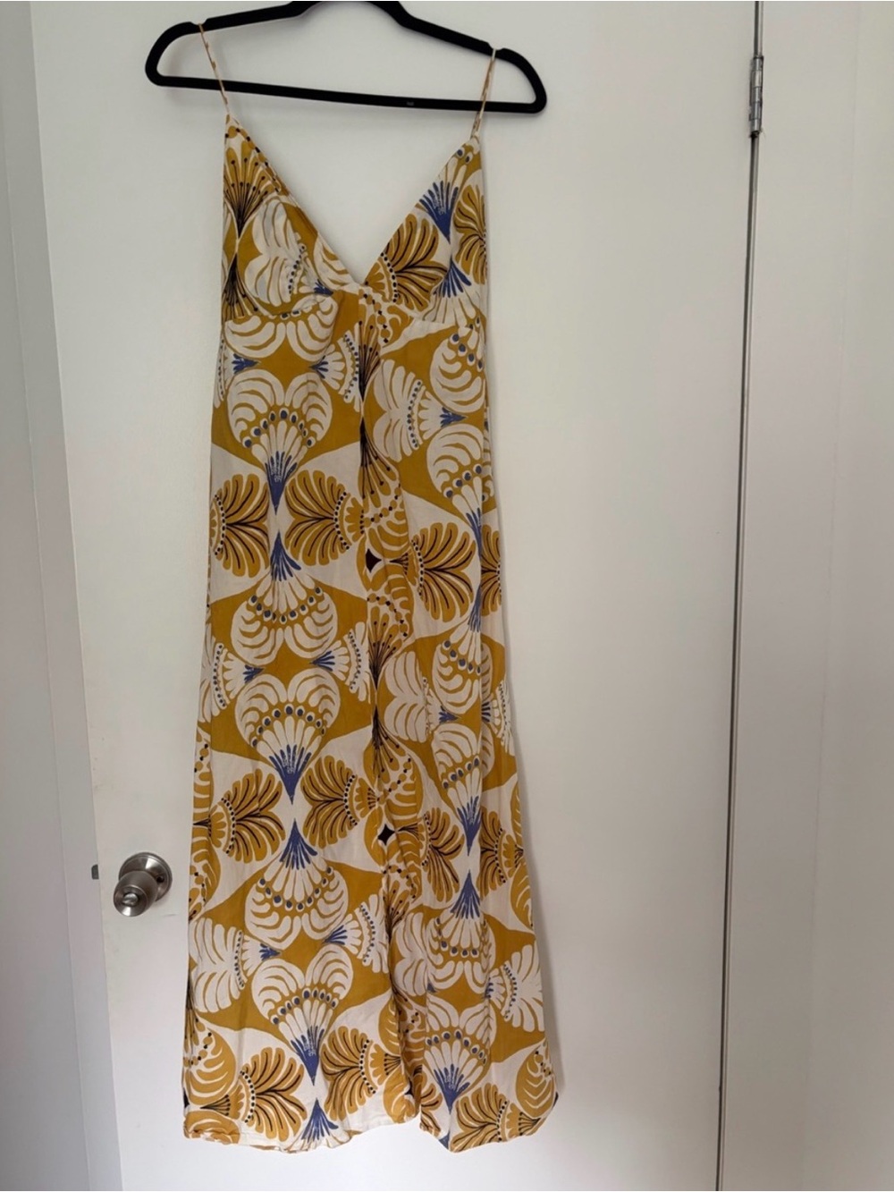 Zara Mustard, White & Blue Printed Maxi Slip Dress